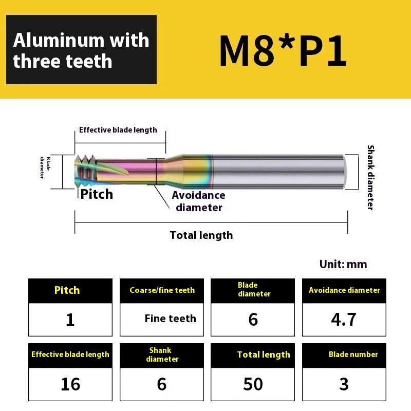 2136-65° aluminum with colorful thread milling cutter lengthened single tooth three-tooth full thread machining center tungsten carbide milling cutter M3M4M5 Shandong Denso Pricision Tools Co.,Ltd.